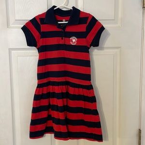 Primrose uniform rugby stripe blue and red short sleeve jersey polo dress